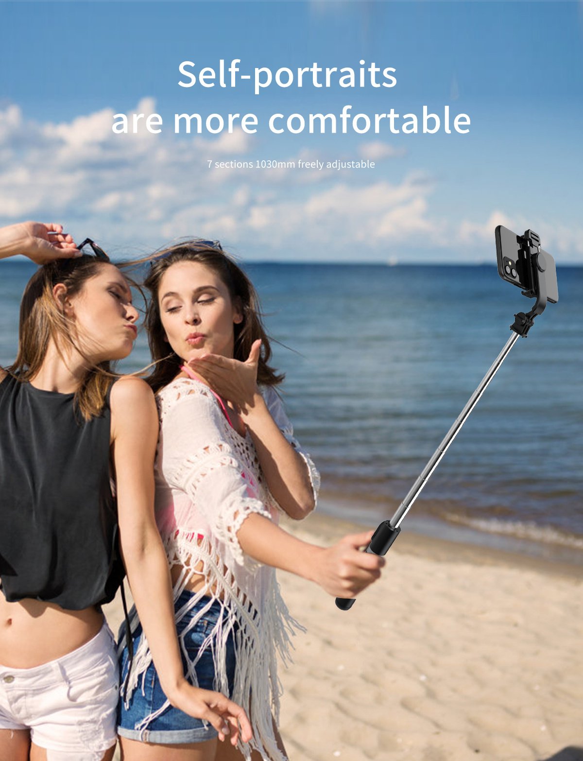 Trépied de perche à selfie pour téléphone portable de 40 po, support de trépied extensible tout-en-1 pour smartphone avec télécommande sans fil, rotation à 360° pour iPhone 14/13/12/12 Pro/11/11 Pro/XS/XR/X/8/7 Plus, pour les smartphones Samsung, Google, LG, Sony