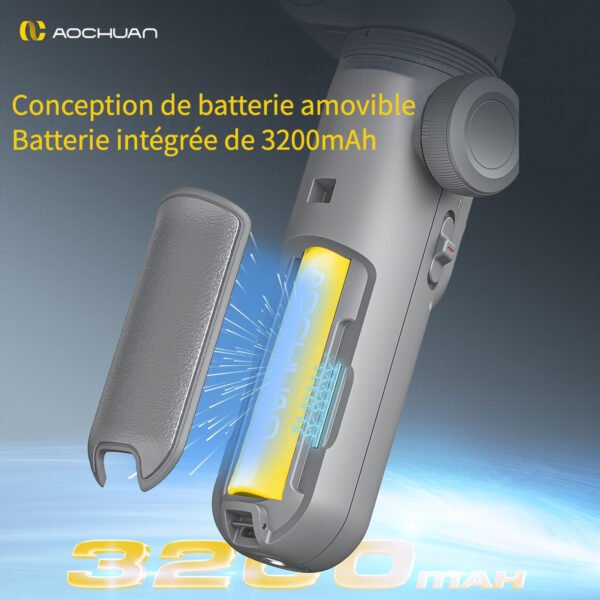 Stabilisateur de Gimbal AOCHUAN Xpro pour stabilité et anti-tremblement, peut être utilisé en main ou sur un trépied avec mode caméra recharge inversée, éclairage de remplissage intégré, affichage LED, télécommande, suivi du visage, contrôle gestuel, selfie, vlog, mode film – Image 12