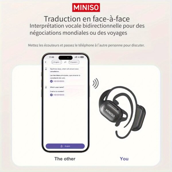 Écouteurs de Traduction Ouverts MINISO X30 AI | 135 Langues, Écran Tactile, Autonomie Longue Durée, Son Haute Qualité, Micro Intégré, Chargement USB | Idéal pour le Travail, les Voyages et l'Étude, Écouteurs Ergonomiques – Image 7