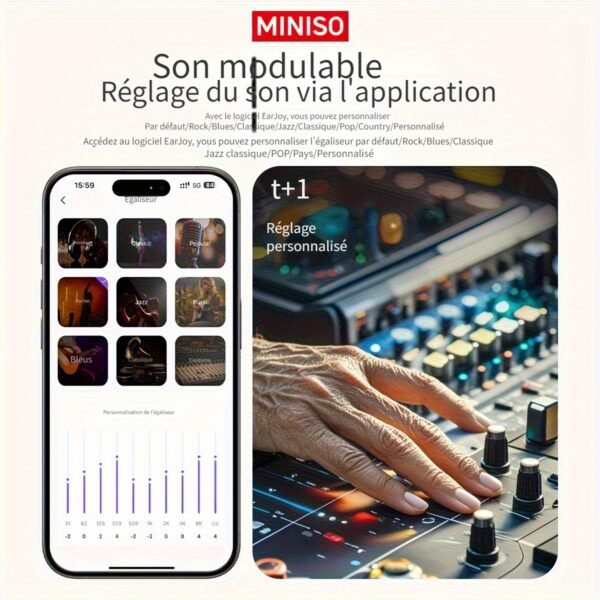 Écouteurs de Traduction Ouverts MINISO X30 AI | 135 Langues, Écran Tactile, Autonomie Longue Durée, Son Haute Qualité, Micro Intégré, Chargement USB | Idéal pour le Travail, les Voyages et l'Étude, Écouteurs Ergonomiques – Image 6