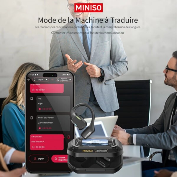 Écouteurs Sans Fil MINISO M98 avec Traduction IA - 135 Langues en Temps Réel, Conception Ouverte avec Écran Tactile Couleur et Retour Haptique, Autonomie de 35H, Micro Intégré, Chargement USB-C pour Jeux/Appels Téléphoniques/Musique, Outil de Traduction Multimédia, Casque Haut-De-Gamme – Image 8