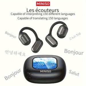 Écouteurs de Traduction Ouverts MINISO X30 AI | 135 Langues, Écran Tactile, Autonomie Longue Durée, Son Haute Qualité, Micro Intégré, Chargement USB | Idéal pour le Travail, les Voyages et l'Étude, Écouteurs Ergonomiques