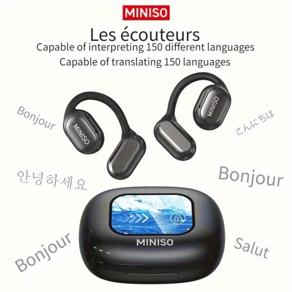 Écouteurs de Traduction Ouverts MINISO X30 AI | 135 Langues, Écran Tactile, Autonomie Longue Durée, Son Haute Qualité, Micro Intégré, Chargement USB | Idéal pour le Travail, les Voyages et l'Étude, Écouteurs Ergonomiques