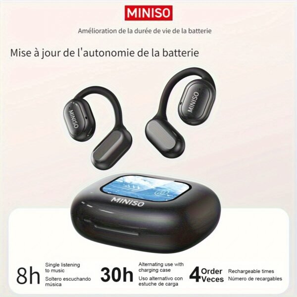 Écouteurs de Traduction Ouverts MINISO X30 AI | 135 Langues, Écran Tactile, Autonomie Longue Durée, Son Haute Qualité, Micro Intégré, Chargement USB | Idéal pour le Travail, les Voyages et l'Étude, Écouteurs Ergonomiques – Image 4