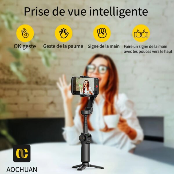AOCHUAN Smart X2 Stabilisateur de Téléphone Gimbal pour Sport en Plein Air, Trépied à Déclencheur Automatique, Réglage Pliable avec Affichage LED au Sol, Contrôle par Gestes, Suivi de Visage et Corps, Fonction Anti-secousse – Image 6
