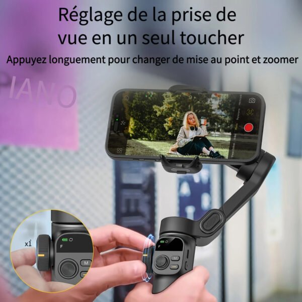 AOCHUAN Smart X2 Stabilisateur de Téléphone Gimbal pour Sport en Plein Air, Trépied à Déclencheur Automatique, Réglage Pliable avec Affichage LED au Sol, Contrôle par Gestes, Suivi de Visage et Corps, Fonction Anti-secousse – Image 7