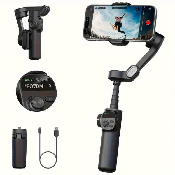 AOCHUAN Smart X2 Stabilisateur de Téléphone Gimbal pour Sport en Plein Air, Trépied à Déclencheur Automatique, Réglage Pliable avec Affichage LED au Sol, Contrôle par Gestes, Suivi de Visage et Corps, Fonction Anti-secousse – Image 3