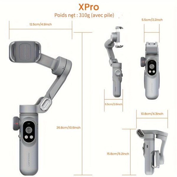 AOCHUAN Stabilisateur Intelligent pour Smartphone XPro avec Trépied, Suivi de Visage pour Sport en Plein Air et Diffusion en Direct, Application Anti-Vibration, Éclairage Intégré LED, Prise de Vue Autoportrait et Famille – Image 2