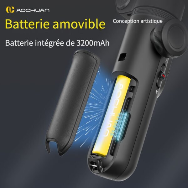 AOCHUAN Stabilisateur Intelligent pour Smartphone XPro avec Trépied, Suivi de Visage pour Sport en Plein Air et Diffusion en Direct, Application Anti-Vibration, Éclairage Intégré LED, Prise de Vue Autoportrait et Famille – Image 7