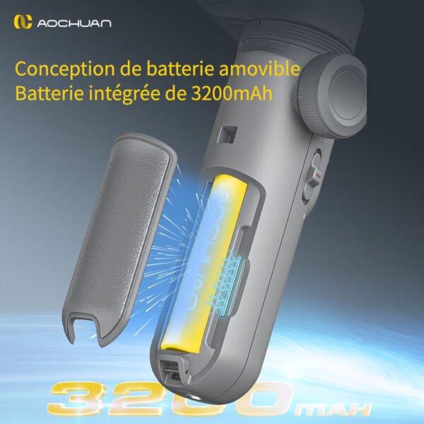 AOCHUAN Stabilisateur Intelligent pour Smartphone XPro avec Trépied, Suivi de Visage pour Sport en Plein Air et Diffusion en Direct, Application Anti-Vibration, Éclairage Intégré LED, Prise de Vue Autoportrait et Famille – Image 9
