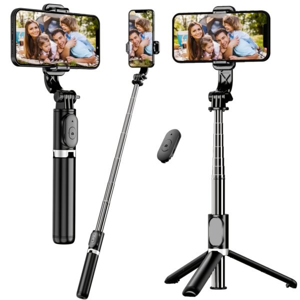 Trépied de perche à selfie pour téléphone portable de 40 po, support de trépied extensible tout-en-1 pour smartphone avec télécommande sans fil, rotation à 360° pour iPhone 14/13/12/12 Pro/11/11 Pro/XS/XR/X/8/7 Plus, pour les smartphones Samsung, Google, LG, Sony