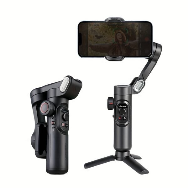 Stabilisateur de cardan à 3 axes pour smartphone pliable avec contrôle PTZ, stabilisation motorisée à 4 axes, objectif intégré de 16 mm et vidéo HD 1080P pour for iphone Xiaomi pour for samsung, vlogging, streaming, voyage, déplacement, stabilisateur de cardan pour smartphone, équipement de vlogging, stabilisateur de caméra portable, design compact, design léger – Image 3