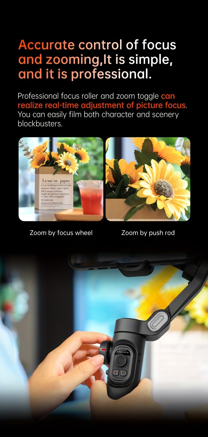 Stabilisateur de cardan à 3 axes pour smartphone pliable avec contrôle PTZ, stabilisation motorisée à 4 axes, objectif intégré de 16 mm et vidéo HD 1080P pour for iphone Xiaomi pour for samsung, vlogging, streaming, voyage, déplacement, stabilisateur de cardan pour smartphone, équipement de vlogging, stabilisateur de caméra portable, design compact, design léger