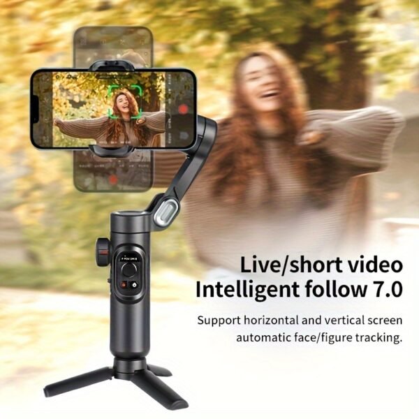 Stabilisateur de cardan à 3 axes pour smartphone pliable avec contrôle PTZ, stabilisation motorisée à 4 axes, objectif intégré de 16 mm et vidéo HD 1080P pour for iphone Xiaomi pour for samsung, vlogging, streaming, voyage, déplacement, stabilisateur de cardan pour smartphone, équipement de vlogging, stabilisateur de caméra portable, design compact, design léger – Image 5