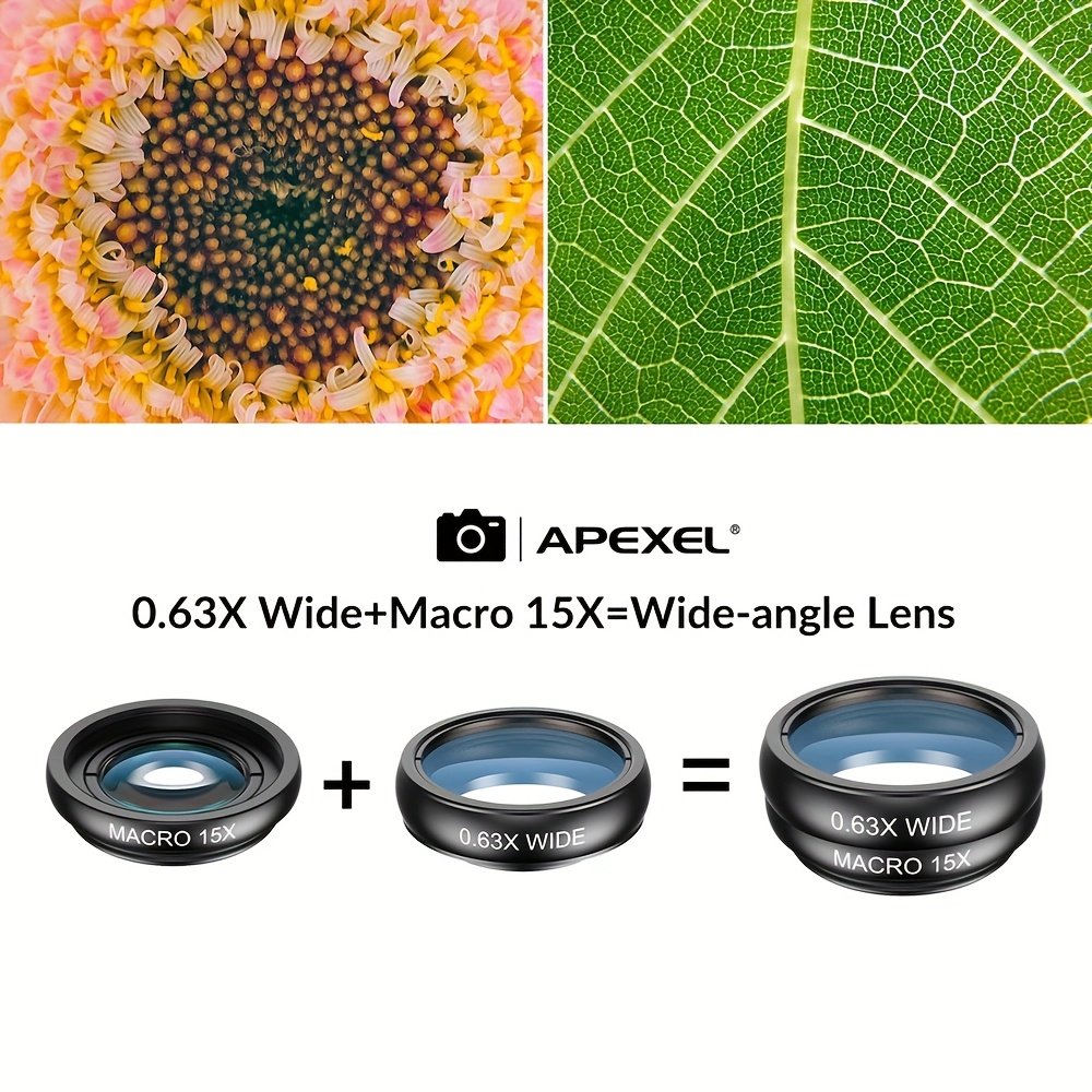 Kit d'Objectifs pour Téléphone APEXEL 10 en 1 - Objectif Télescopique 22X, Objectif Œil de Poisson 198°, Objectif Grand Angle et Objectif Macro (Vissés Ensemble), Kit de Photographie pour iPhone 16/15/14/13 Pro Max, Samsung et la Plupart des Smartphones
