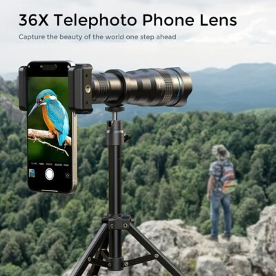 Kit d'Objectif Téléobjectif APEXEL 36X pour Smartphone, Lentille de Caméra pour Téléphone Portable avec Attache Universelle, Objectif de Photographie HD pour iPhone et la Plupart des Smartphones - Objectif Téléphoto à Haute Grossissement pour Photographie de Concerts et Observation des Oiseaux, APExel