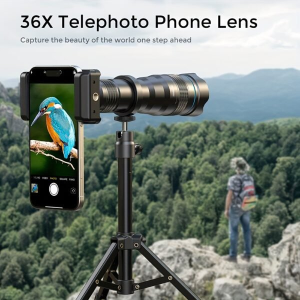Kit d'Objectif Téléobjectif APEXEL 36X pour Smartphone, Lentille de Caméra pour Téléphone Portable avec Attache Universelle, Objectif de Photographie HD pour iPhone et la Plupart des Smartphones - Objectif Téléphoto à Haute Grossissement pour Photographie de Concerts et Observation des Oiseaux, APExel