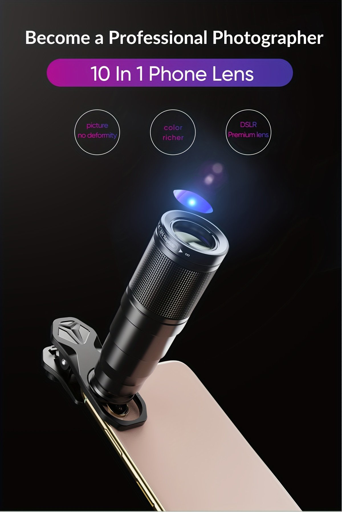 Kit d'Objectifs APEXEL 10 en 1 pour Téléphone avec Objectif Pois, Macro Large, Filtre Étoile et CPL pour iPhone 11, Samsung Redmi et tous les Smartphones