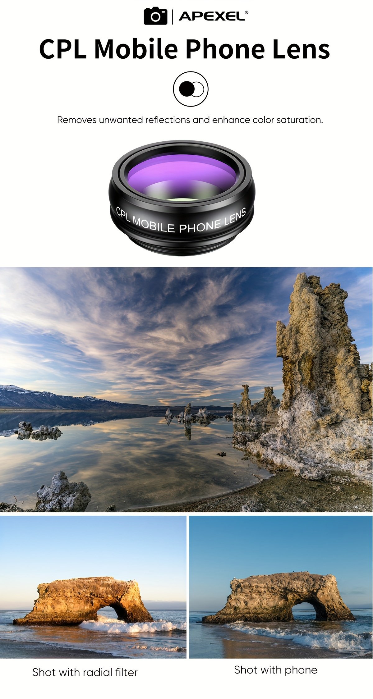 Kit d'Objectifs APEXEL 10 en 1 pour Téléphone avec Objectif Pois, Macro Large, Filtre Étoile et CPL pour iPhone 11, Samsung Redmi et tous les Smartphones