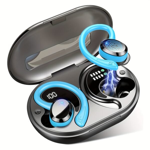 Écouteurs Sans Fil Q38, Casque Sans Fil 5.3 avec Pilote de 14.2mm Stéréo Sur-oreille, Écouteurs de Lecture 48H avec Crochet d'Oreille, Micro Réducteur de Bruit, Casque Sport pour Entraînement/Courir – Image 14