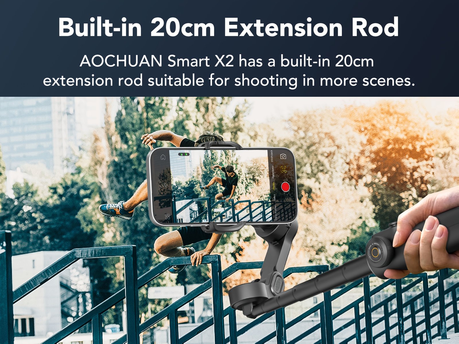 AOCHUAN Smart X2 Stabilisateur de Téléphone Gimbal pour Sport en Plein Air, Trépied à Déclencheur Automatique, Réglage Pliable avec Affichage LED au Sol, Contrôle par Gestes, Suivi de Visage et Corps, Fonction Anti-secousse
