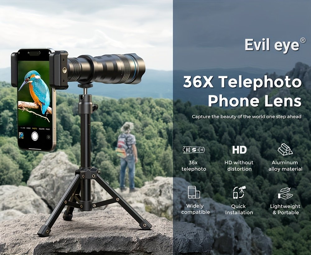 Kit d'Objectif Téléobjectif APEXEL 36X pour Smartphone, Lentille de Caméra pour Téléphone Portable avec Attache Universelle, Objectif de Photographie HD pour iPhone et la Plupart des Smartphones - Objectif Téléphoto à Haute Grossissement pour Photographie de Concerts et Observation des Oiseaux, APExel