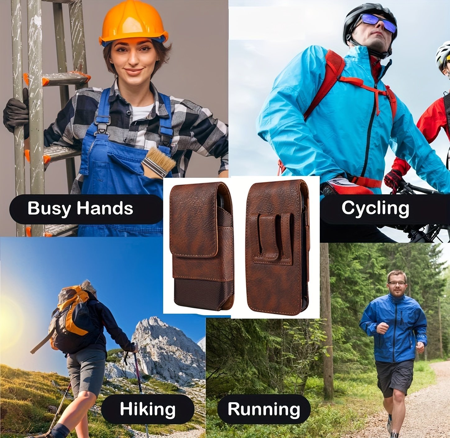 Étui de Téléphone en Cuir de Vache de Haute Qualité avec Motif Grain, Sac Porte-Cingle pour Ceinture