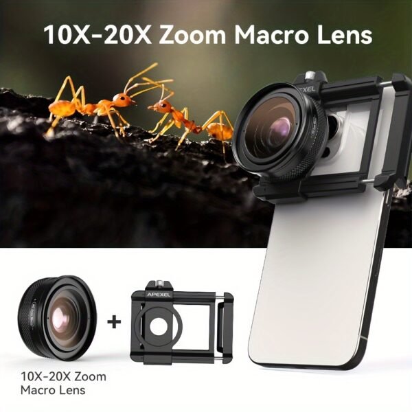 Objectif Macro DSLR Zoom 2en1 APEXEL, Grande Ouverture F1.05, Équipé d'un Filtre CPL de 37mm, Clip Extensible Universel Léger de 88g pour iPhone, Samsung, Huawei, Xiaomi et la Plupart des Smartphones
