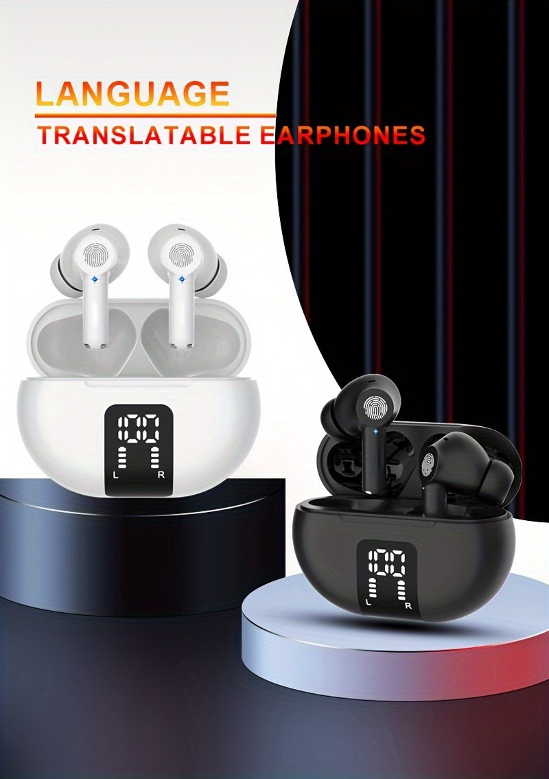 Écouteurs de Traduction en Temps Réel pour Plus de 100 Langues avec Contrôle par Application, Traduction Voix & Vidéo Bidirectionnelle pour Voyage, Affaires & Cadeaux, Rechargeables par USB, Sans Fil, Compatibles avec iOS & Android, Prise en Charge de 150 Langues, Écouteurs de Traduction pour Voyage | Design Compact | Support Multilingue