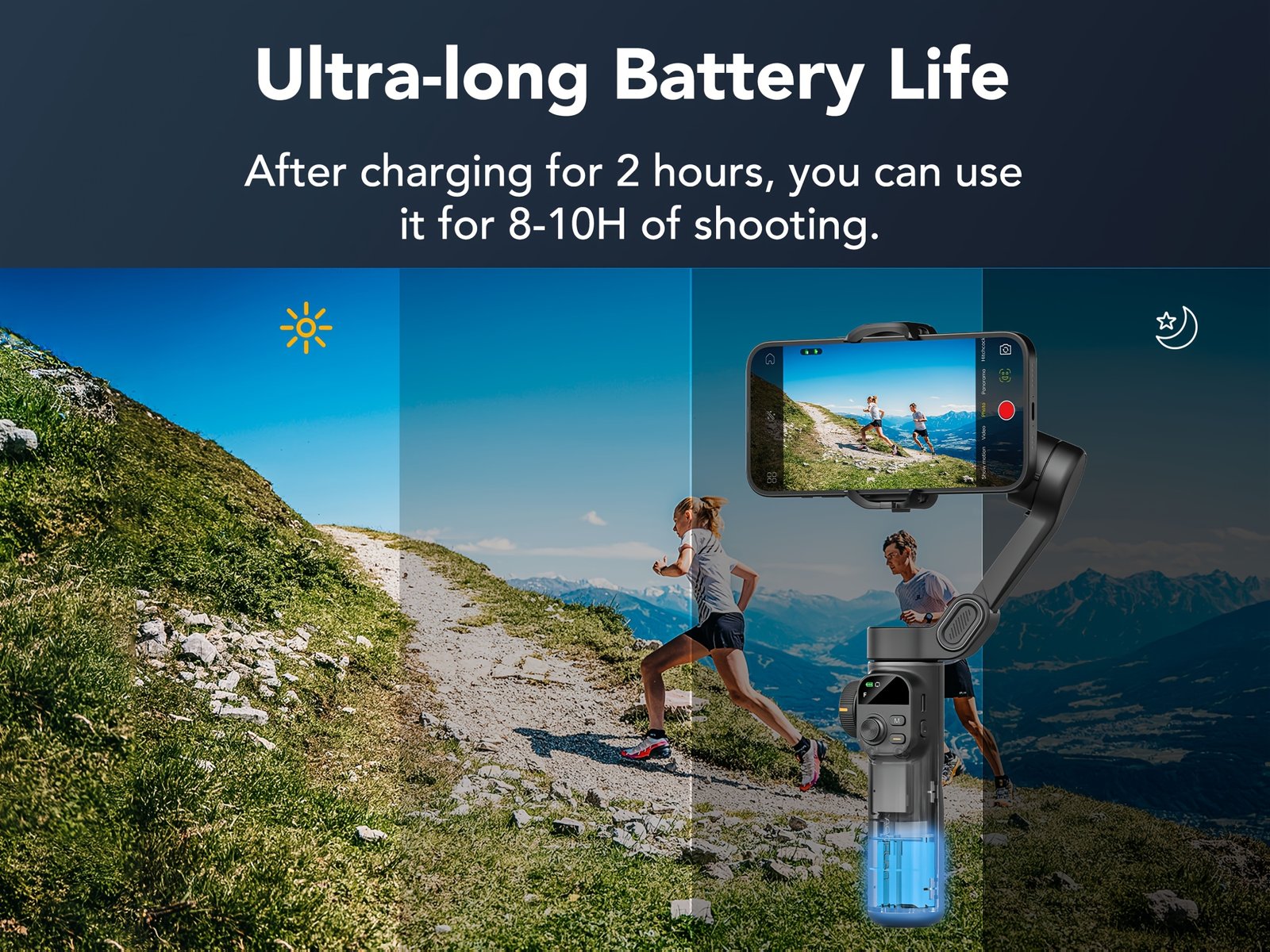 AOCHUAN Smart X2 Stabilisateur de Téléphone Gimbal pour Sport en Plein Air, Trépied à Déclencheur Automatique, Réglage Pliable avec Affichage LED au Sol, Contrôle par Gestes, Suivi de Visage et Corps, Fonction Anti-secousse