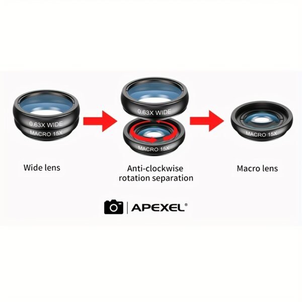 Kit d'Objectifs pour Téléphone APEXEL 10 en 1 - Objectif Télescopique 22X, Objectif Œil de Poisson 198°, Objectif Grand Angle et Objectif Macro (Vissés Ensemble), Kit de Photographie pour iPhone 16/15/14/13 Pro Max, Samsung et la Plupart des Smartphones – Image 4