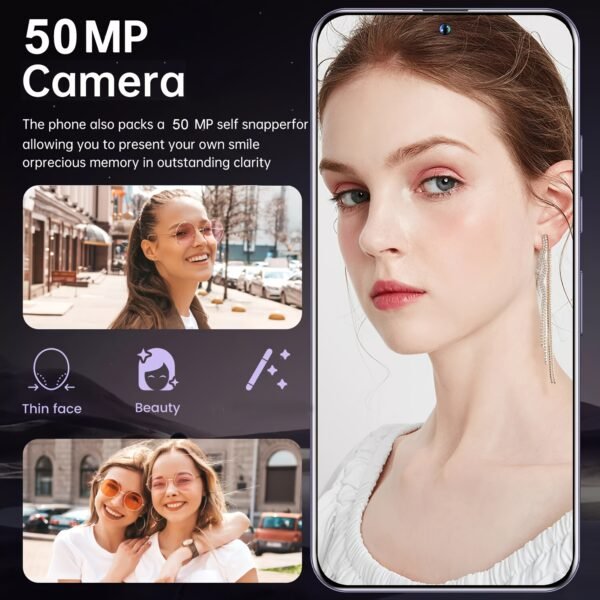 Smartphone déverrouillé 5G pour Android 13 - 8 Go + 256 Go / Écran 6,8" / Caméra 50 MP + 13 MP / Batterie 6800 mAh / Double SIM / Face ID / GPS - Livré avec casque audio, câble de charge, étui et film anti-rayures, W&O – Image 8