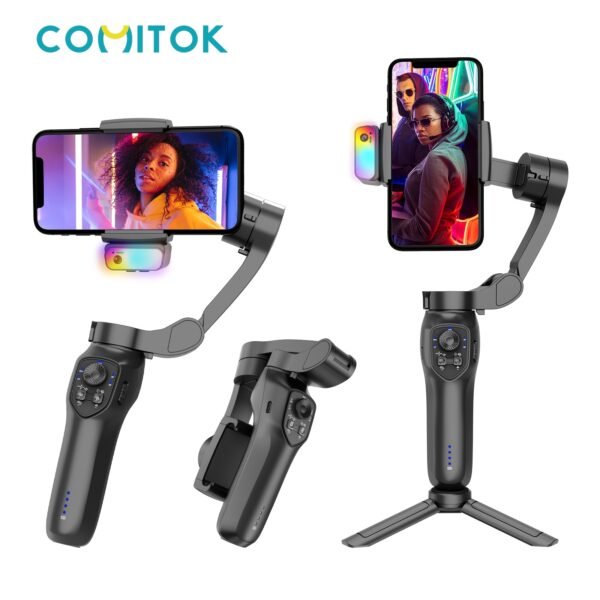 Trépied pour téléphone portable à 3 axes nouveau, stabilisateur de tête d'iPhone intelligent avec lumière supplémentaire RVB et trépied, équilibre anti-secousse et suivi de visage, stabilisateur de prise de vue vidéo, cadeaux de Noël et Nouvel An, compatible avec les téléphones Apple – Image 3