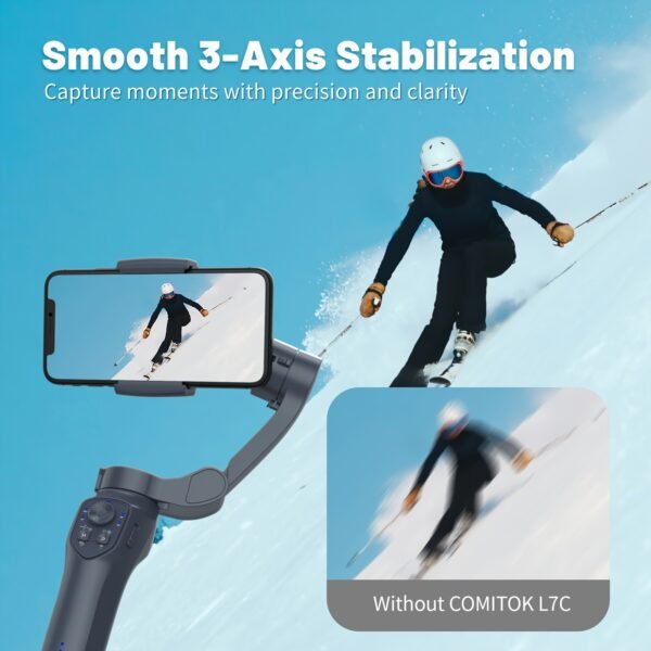 COMITOK L7C gimbal portable à 3 axes intelligent, peut être utilisé pour filmer des vidéos fluides, diffusions en direct, contrôle de geste intelligent et prises de vue de suivi, avec lumière d'appoint intégrée, artefact de prise de vue vlog selfie pour téléphone portable multi-scènes – Image 7