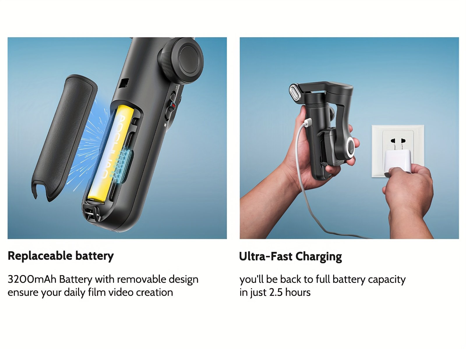 Stabilisateur de Gimbal AOCHUAN Xpro pour stabilité et anti-tremblement, peut être utilisé en main ou sur un trépied avec mode caméra recharge inversée, éclairage de remplissage intégré, affichage LED, télécommande, suivi du visage, contrôle gestuel, selfie, vlog, mode film