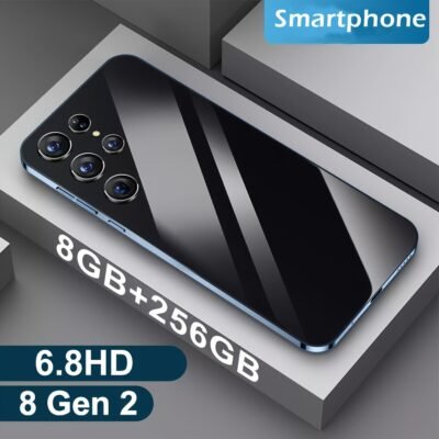 Smartphone déverrouillé 5G pour Android 13 - 8 Go + 256 Go / Écran 6,8" / Caméra 50 MP + 13 MP / Batterie 6800 mAh / Double SIM / Face ID / GPS - Livré avec casque audio, câble de charge, étui et film anti-rayures, W&O