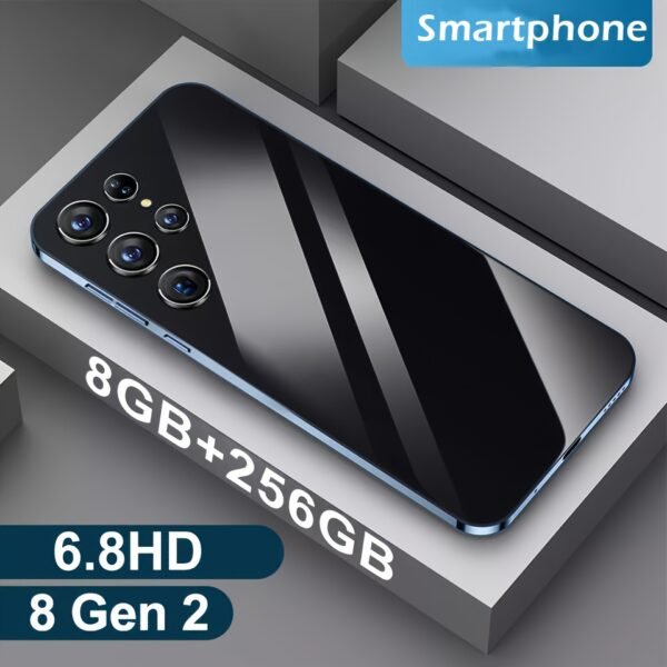 Smartphone déverrouillé 5G pour Android 13 - 8 Go + 256 Go / Écran 6,8" / Caméra 50 MP + 13 MP / Batterie 6800 mAh / Double SIM / Face ID / GPS - Livré avec casque audio, câble de charge, étui et film anti-rayures, W&O