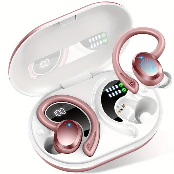 Écouteurs Sans Fil Q38, Casque Sans Fil 5.3 avec Pilote de 14.2mm Stéréo Sur-oreille, Écouteurs de Lecture 48H avec Crochet d'Oreille, Micro Réducteur de Bruit, Casque Sport pour Entraînement/Courir – Image 13