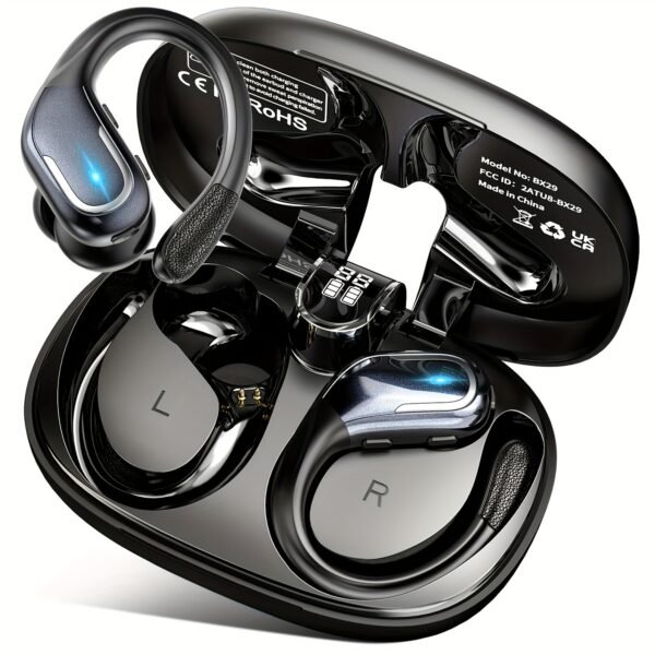 Écouteurs Sans Fil Nouveaux pour la Course et le Sport, Écouteurs avec Crochets d'Oreille Son Pur de Basse, Casque Sur Oreilles avec Affichage Double LED, Casque Réducteur de Bruit avec Microphone Intégré