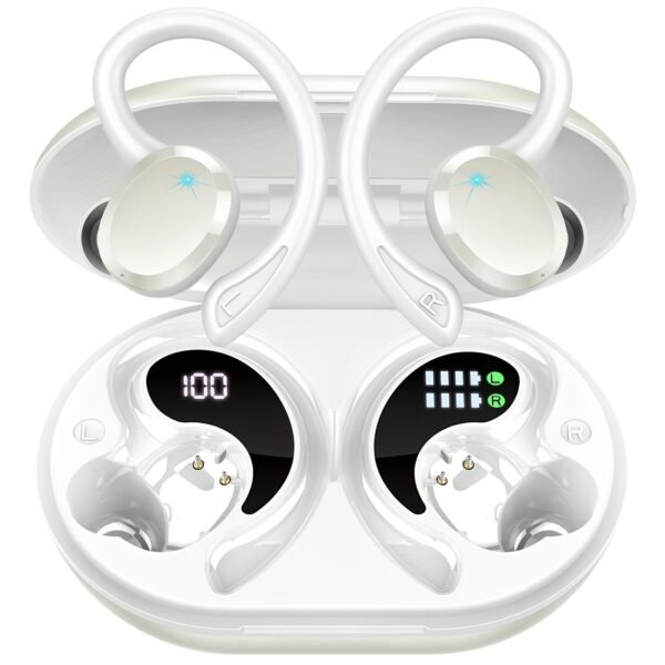Écouteurs Sans Fil Q38, Casque Sans Fil 5.3 avec Pilote de 14.2mm Stéréo Sur-oreille, Écouteurs de Lecture 48H avec Crochet d'Oreille, Micro Réducteur de Bruit, Casque Sport pour Entraînement/Courir – Image 12
