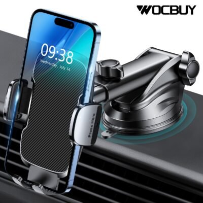 Support de Téléphone pour Voiture WOCBUY [Ventouse Forte et Base Robuste], [Protection en Silicone et Libération à Un Bouton] Support de Téléphone à Ventouse pour Tableau de Bord, Compatible avec Téléphones de 10.16cm à 17.78cm