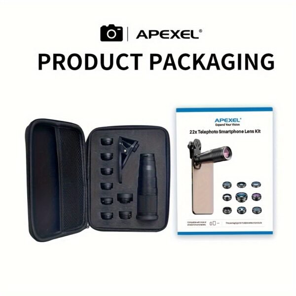 Kit d'Objectifs APEXEL 10 en 1 pour Téléphone avec Objectif Pois, Macro Large, Filtre Étoile et CPL pour iPhone 11, Samsung Redmi et tous les Smartphones – Image 3