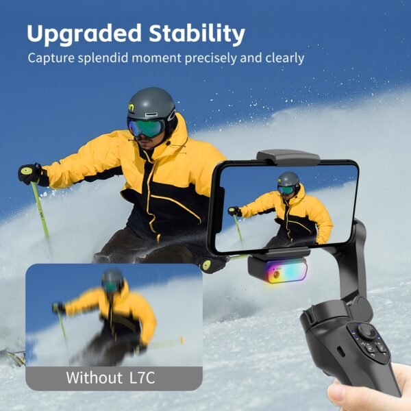 Trépied pour téléphone portable à 3 axes nouveau, stabilisateur de tête d'iPhone intelligent avec lumière supplémentaire RVB et trépied, équilibre anti-secousse et suivi de visage, stabilisateur de prise de vue vidéo, cadeaux de Noël et Nouvel An, compatible avec les téléphones Apple – Image 7