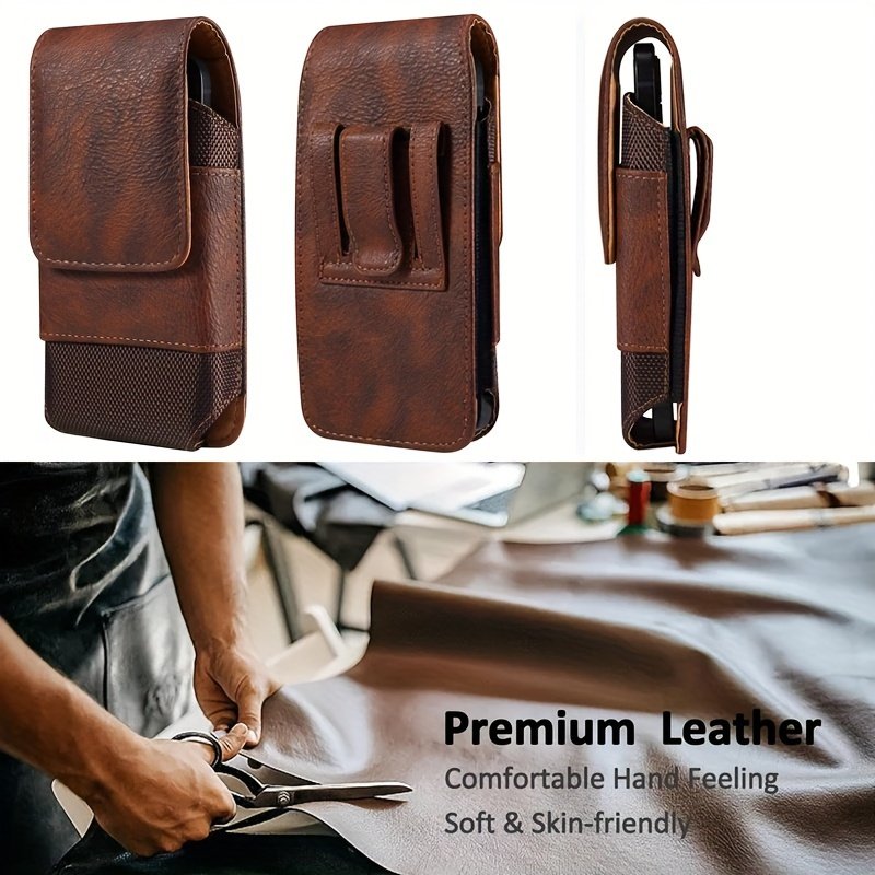 Étui de Téléphone en Cuir de Vache de Haute Qualité avec Motif Grain, Sac Porte-Cingle pour Ceinture
