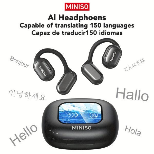 Écouteurs de Traduction Ouverts MINISO X30 AI | 135 Langues, Écran Tactile, Autonomie Longue Durée, Son Haute Qualité, Micro Intégré, Chargement USB | Idéal pour le Travail, les Voyages et l'Étude, Écouteurs Ergonomiques – Image 3