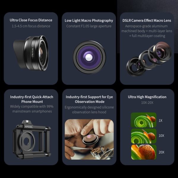 Objectif zoom APEXEL 10X-20X pour la photographie avec smartphone, objectif optique haute définition – Image 6