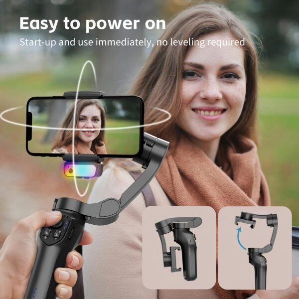 Trépied pour téléphone portable à 3 axes nouveau, stabilisateur de tête d'iPhone intelligent avec lumière supplémentaire RVB et trépied, équilibre anti-secousse et suivi de visage, stabilisateur de prise de vue vidéo, cadeaux de Noël et Nouvel An, compatible avec les téléphones Apple – Image 6