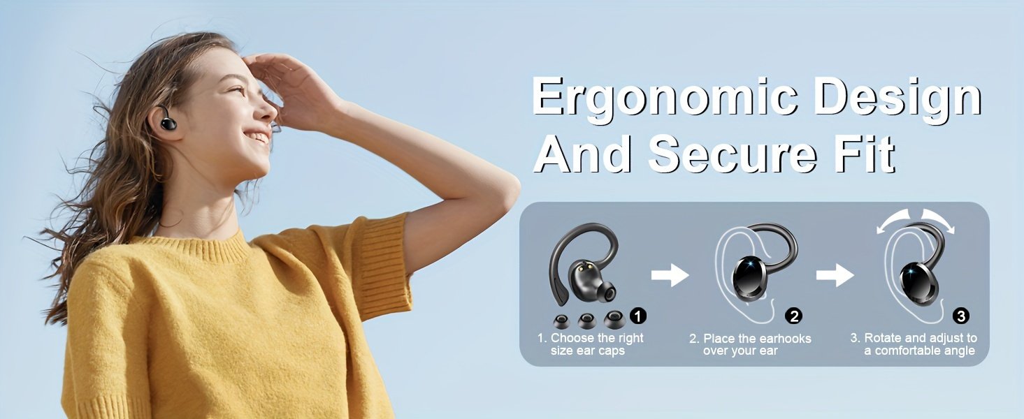 Écouteurs Sans Fil Q38 avec Son Stéréo Environnant, Écouteurs Sportifs à Longue Durée de Jeu, Moniteurs Intra-Auriculaires avec Microphone Intégré pour l'Exercice et la Réduction du Bruit