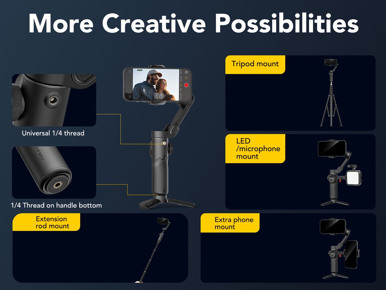 AOCHUAN Smart X2 Stabilisateur de Téléphone Gimbal pour Sport en Plein Air, Trépied à Déclencheur Automatique, Réglage Pliable avec Affichage LED au Sol, Contrôle par Gestes, Suivi de Visage et Corps, Fonction Anti-secousse