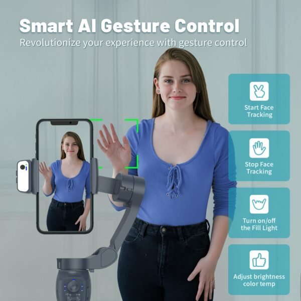 COMITOK L7C gimbal portable à 3 axes intelligent, peut être utilisé pour filmer des vidéos fluides, diffusions en direct, contrôle de geste intelligent et prises de vue de suivi, avec lumière d'appoint intégrée, artefact de prise de vue vlog selfie pour téléphone portable multi-scènes – Image 8